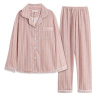 Women Nightwear Sets WAVMIT Women Pajama Set Solid Color Stripes Pyjama Set Long Sleeve Sleepwear Women Top Long Pant