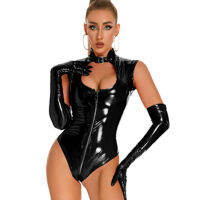 Latex Catsuit สำหรับผู้หญิงเซ็กซี่ซิปเปิดเป้าบอดี้สูทเร้าอารมณ์ Crotchless เต้านมเปิดเผย Wetlook ยืดหยุ่นสูงหนังชุดชั้นใน