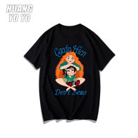 HUANGYOYO เสื้อยืดลำลองผู้หญิงลายการ์ตูนผ้าฝ้ายแขนสั้นบริสุทธิ์สำหรับผู้หญิง