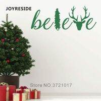 JOYRESIDE Believe Deer Christmas Tree Wall Sticker Home Livingroom Wall Decor Christmas Happy New Year Wall Decals Vinyl WM339