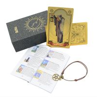 Gold Foil Tarot 12x7cm Russian Version Card Game PVC Waterproof Board Game Poker Divination Gift Box Sun Set Manual