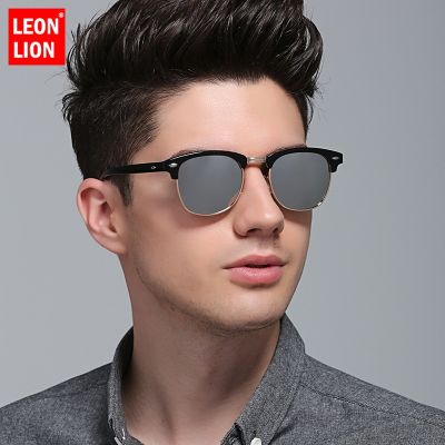 ♗ LeonLion 2023 Polarized Semi-Rimless Sunglasses Women/Men Vintage Rice Nail UV400 Classic Eyewear Brand Designer Sun Glasses