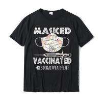 Restorative Aide Masked And Vaccinated Funny Nurse T-Shirt Coupons Boy Top T-Shirts Cotton Tees Custom