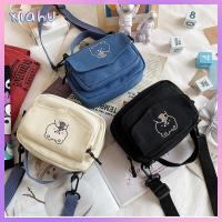 XIAHU มินิมินิ กระเป๋าสะพายไหล่ผ้าใบ ผ้าใบแคนวาส หมีน้อย กระเป๋า Crossbody แฟชั่นสำหรับผู้หญิง รูปทรงสี่เหลี่ยม กระเป๋าถือลายการ์ตูน