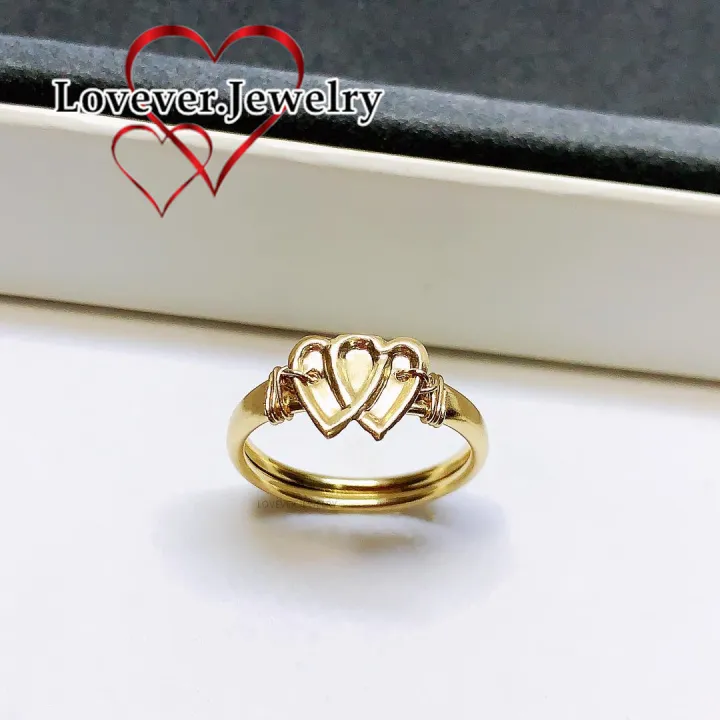 LOVEVER AUTHENTIC US 10K GOLD HANDMADE DOUBLE HEART GOLD RING | Lazada PH