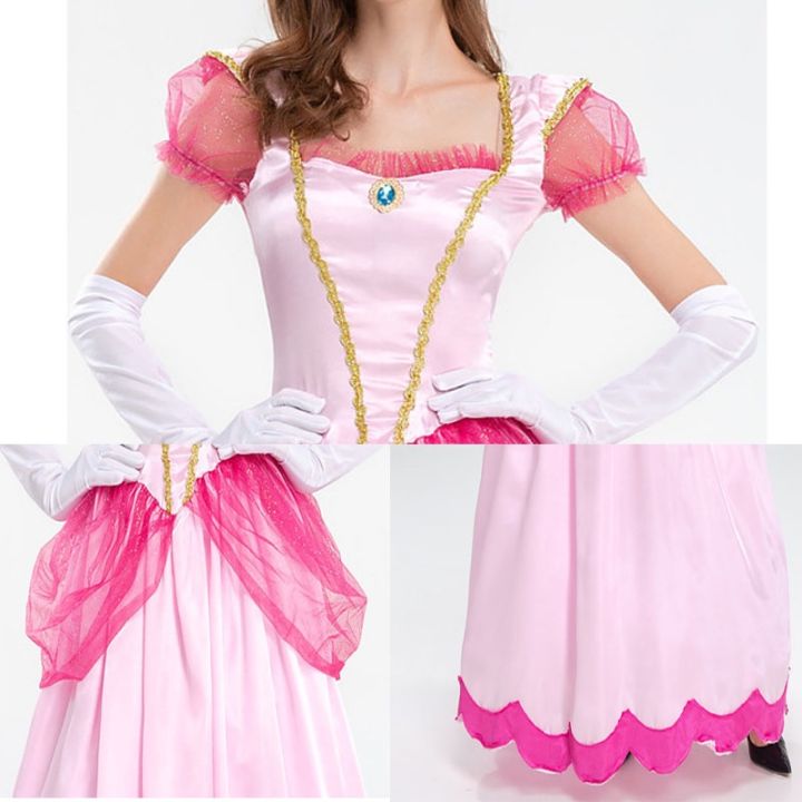 Adult Princess Peach Costume Women Cosplay Party Halloween Masquerade Dress Up Clothing For 1398