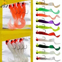 【DT】hot！ JYJ 4pcs/lot 3.5g jig hook with 6cm soft tail lure bait worm maggot silica tackle grub for perch