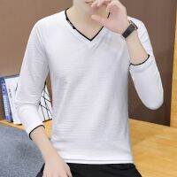 [COD] new mens long-sleeved t-shirt trendy autumn clothes casual top double collar T-shirt bottoming