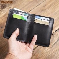 PNDME high-quality genuine leather men black wallet casual outdoor daily real cowhide multi-card holder credit card coin purse.