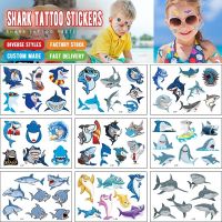 hot！【DT】❀✾  12 waterproof childrens cartoon tattoo stickers shark series car