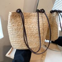 Hand-woven bags 2023 new net red hot style single shoulder bag womens large-capacity niche fashion straw bucket bag 【QYUE】