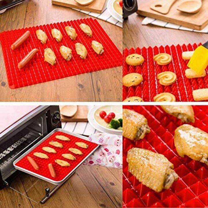 silicone-baking-mat-roast-chicken-mat-pyramid-sheets-cooking-pan-best-healthy-fat-reducing-non-stick-cooking-mat-for-baking-mat-2pc-red