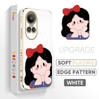 เคส PMP สำหรับ OPPO Reno10 Pro 5G ฟรีสายคล้อง + การ์ตูนน่ารักโบว์ปมหญิงสาวขอบสี่เหลี่ยมปลอกชุบเคสโทรศัพท์หรูหราชุบเคสโทรศัพท์นิ่ม