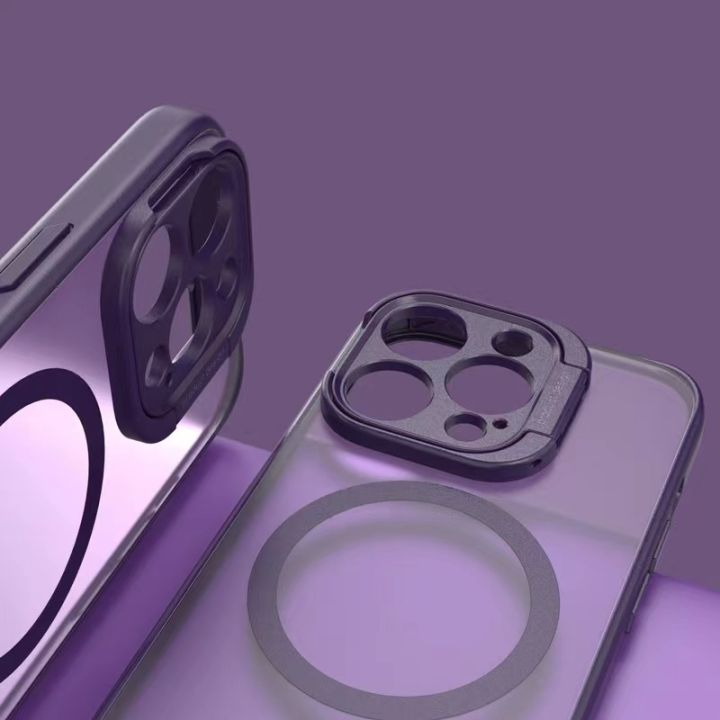 foldable-camera-protection-matte-acrylic-hard-case-purple-color-เคส-compatible-for-iphone-14-pro-13-pro-max-case
