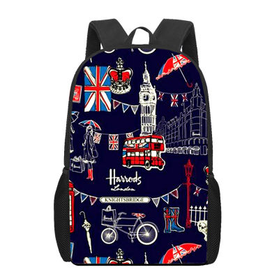 Cartoon England I love london 3D Print School Bag Set for Teenager Girls Primary Kids Book Bag Children Satchel Mochila Infantil