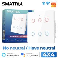 ✐♧ 4x4 Brazil Tuya WiFi Smart Light Switch 6 Gang Touch Wall No Neutral Wire 110-240V Screen Panel APP Work With Alexa Google Home