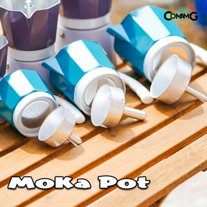 moka-pot-กาต้มกาแฟสดพกพา-หม้อต้มกาแฟ-สีสดใส-หูสีขาว