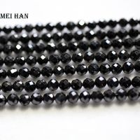 Meihan Free shipping (3 strands/set) natural 4mm black spinel faceted round loose beads for jewelry DIY design gift Wires  Leads Adapters