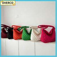 OVERCO ไนลอนทำจากไนลอน กระเป๋าสะพายลายสก๊อต นุ่มนุ่มๆ สีทึบทึบ กระเป๋าถือแบบพอง แฟชั่นสำหรับผู้หญิง จุได้มาก ถุงช้อปปิ้งถุง ฤดูหนาวในฤดูหนาว