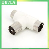 QB7LA Store T Type 2 Way TV Splitter Aerial Coaxial Cable TV Male Plug to 2x Female Jack Antenna Connectors Adapters White