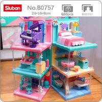 Sluban B0757สีชมพู Dream House ห้องครัวห้องนอนเปียโนห้องน้ำชุด SittingRoom มินิบล็อกอิฐของเล่นสำหรับเด็กไม่มีกล่อง