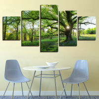 5 Panel Green Tree Leaf Landscape Canvas Painting Modular Posters and Prints Modern Wall Art Pictures Home Decor No Frame