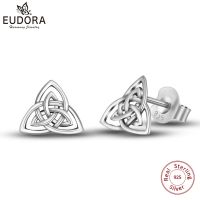 EUDORA Real 925 Sterling Silver Triquetra Celtics Trinity Knot Stud Earring Fashion Triangle Earring for Girl Fine Jewelry CYE78