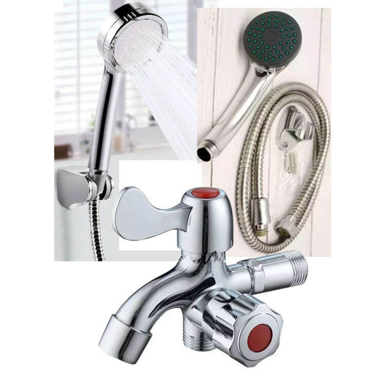 with free 1 in 2 out faucet Handheld Shower Head Sets, Stainless Steel Hose