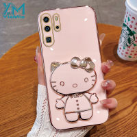 YiaMia แฟชั่นเคสโทรศัพท์สำหรับ Huawei P30 P30 Pro P30 Lite P40 P40 Pro P50 P50 Pro Nova 3 Nova 3i Nova 5i Nova 4E Nova 5T Nova 6 SE Nova 7i Nova 7 SE ตัวชุบโลหะหรูหราแฟชั่น KT แมวกระจกเงาโต๊ะเครื่องแป้งฝาครอบโทรศัพท์แบบมีที่ยึด