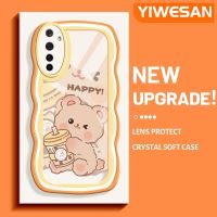 YIWESAN เคสสำหรับ Realme 6 6S Narzo,เคสสำหรับดื่มชานมหมีดีไซน์ใหม่ขอบครีมเคสมือถือกันกระแทกแบบใสนิ่มโปร่งใสลายกล้องถ่ายรูปเรียบง่ายฝาครอบป้องกันอ่อนโยน