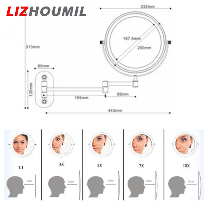 lizhoumil-กระจกสองด้านติดผนังกระจกแต่งหน้า-led-พับได้8นิ้วพร้อมไฟ-แว่นขยาย5เท่า