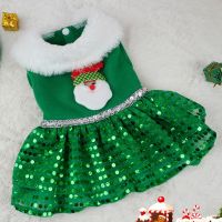 Christmas Pet Dog Dress for Small Dogs Cats Winter Elk Printed Dog Clothes Pet Princess Dress Bowknot Pet Costume Dog Clothing Dresses