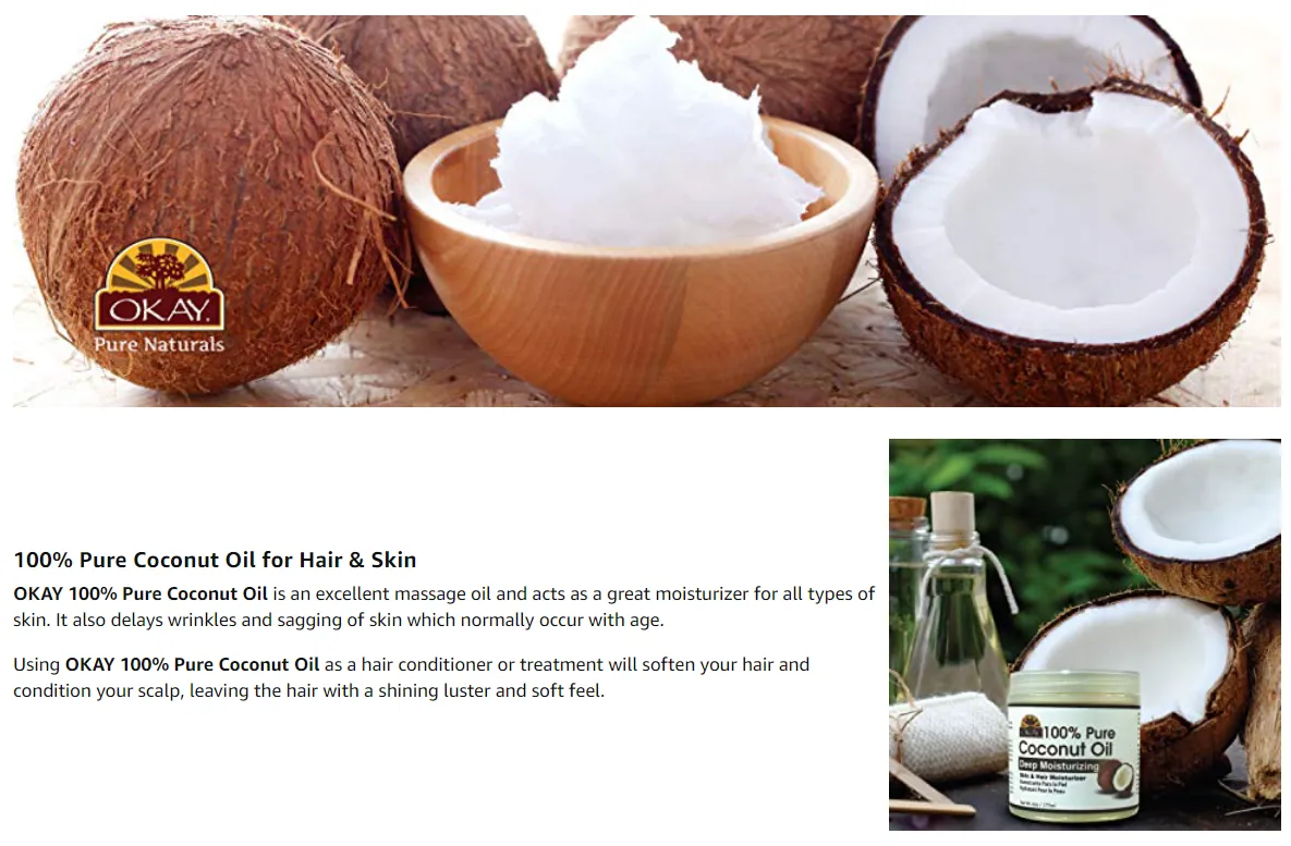 Okay | 100% Pure Coconut Oil | For All Hair Textures & Skin Types |  Moisturize - Massage - Condition | Vitamin E | Lazada