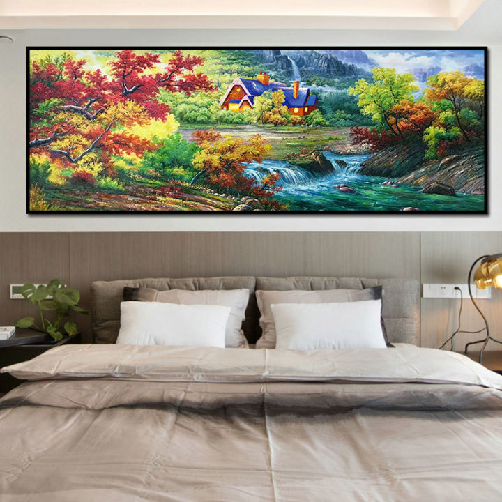 ใหม่-diy5d-ภาพวาดเพชร-forest-house-xanadu-scenery-วงกลมเพชรเย็บปักถักร้อยสติ๊กเกอร์ติดผนัง-home-decorcrafts