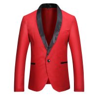 ZZOOI Fashion Patchwork Wine Red Shawl Collar Blazer Men 2023 Brand New Slim Fit Blazer Masculino Formal Business Mens Blazer Jacket