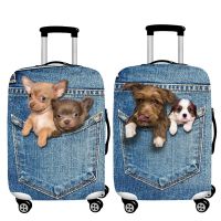 Cute Cats Dog Pattern Luggage Cover Elasticity Denim Luggage Protective Cover for 18 To 32inch Suitcase Cover Travel Accessories