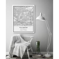 Fullerton Chart ผ้าใบพิมพ์,ศิลปะบนผนังผังเมือง,ของขวัญแคลิฟอร์เนีย Minimalistic Artwork,ผ้าใบงานศิลปะ,แผนภูมิผ้าใบพิมพ์ผ้าใบพิมพ์ลาย1ชิ้นภายในกรอบหรือไร้กรอบ