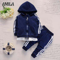 AMILA ชุดสูทสำหรับเด็ก1-5ขวบ,สายรัดยืดได้บาร์สองแขนยาว Hoodie กางเกงขายาวฤดูใบไม้ผลิและฤดูใบไม้ร่วง