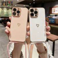 Casing Lunak Cinta Berlapis Kabel Tali Selempang untuk iPhone 14 Pro Max 13 12 11 XS XR 8 7 Plus SE3 Penutup Belakang Pelindung Lensa MiNi