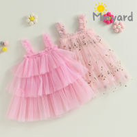 Mmyard ชุดชุดเดรสทรงเอเด็กผู้หญิงแขนกุด/สีพื้นชุดเดรสปาร์ตี้ชุด Tulle ฤดูร้อนสำหรับทุกวัน