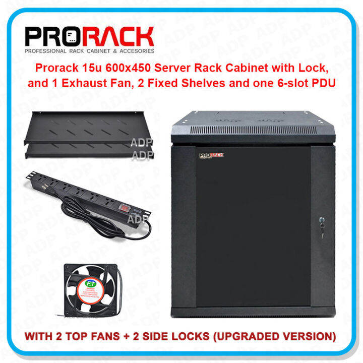 PRORACK 15u 600x450 Server Rack Cabinet with Lock, 1 Exhaust Fan, 2 ...