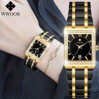 WWOOR Reloj แฟชั่นใหม่นาฬิกาข้อมือเพชรสตรีแบรนด์ชั้นนำหรูหรานาฬิกาข้อมือเรียบง่ายสี่เหลี่ยมเสื้อผ้ากุลสตรีนาฬิกาขนาดเล็ก Relogio Feminino