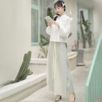 Spot parcel post Original Shoshe Chinese Style Han Elements Hanfu Womens Shirt Pants Spring and Summer Two-Piece Set 6501