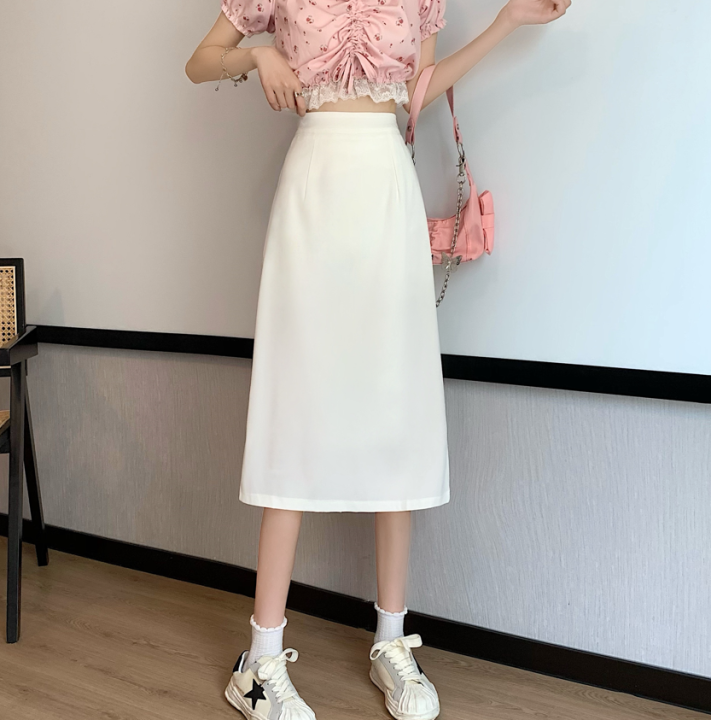 rok-high-waist-ความยาวปานกลางผู้หญิงลำลองสีทึบสไตล์เกาหลีเรียบง่ายใหม่ฤดูร้อนของ-hilady