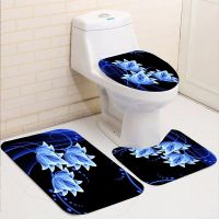 Flower Printed Bathroom Shower Curtain Set Toilet Cover Non-Slip Bath Mat Rug Waterproof Bath Curtains Toilet Seat Bath Decor