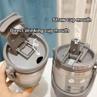 【CW】Double Drinking Straw Thermos Cup Water Cup Household Large Capacity Womens High-value Coffee Mug Water Bottle Cold-keeping