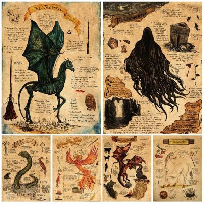 ◐ DementorDragonBasilisk Wall Art ภาพวาดผ้าใบตกแต่งหมาป่าสีเทาPhoenixThestral Unicorn โปสเตอร์และพิมพ์ Unframed