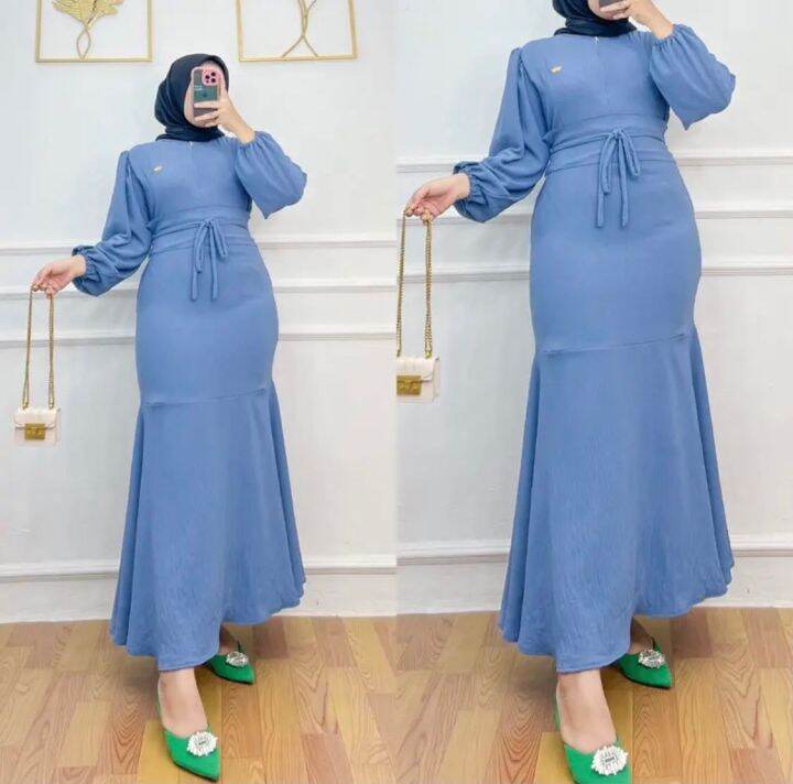 Cleo Dress Crinkle Free Belt Model Duyung XXL / Gamis 2023 Modern