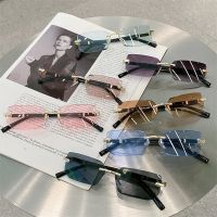 【LZ】✐✎✵  Fashion Rimless Sunglasses Rectangle Women Men Shades Small Square Sun Glasses Summer Traveling Sunshade Frameless Sunglasses