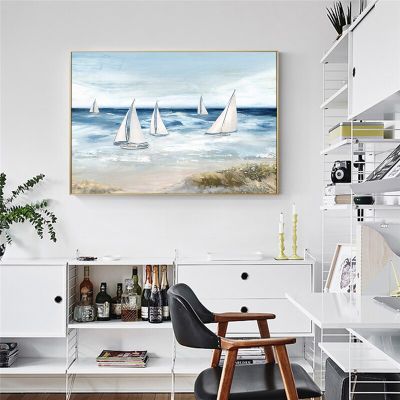 ภาพแอบสแตรกต์รูปเรือใบริมชายหาดแบบนอร์ดิกโปสเตอร์ผ้าใบพิมพ์ลายศิลปะบนผนัง Cuadros3564-5ห้องนั่งเล่นรูปภาพตกแต่งบ้าน (1ชิ้น)